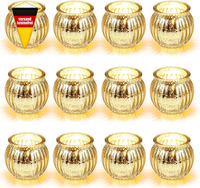 Hejo 12 StüCk Teelichthalter Glas Gold, KüRbis TeelichtgläSer, Kleine KerzengläS