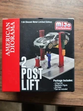 American Diorama 1:64 Mijo 2 Post Lift With Oil Drainer and Mechanic Figure Red 