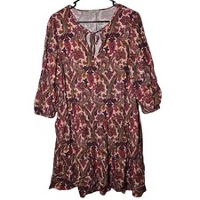 Loft Paisley Tiered Mini Shift Dress Medium Boho Hippie Casual Peasant Cottage