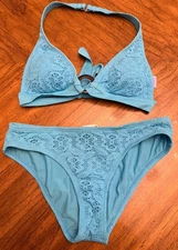 ❤️ Bare Assets Blue Crochet Look Two Piece Bikini With Loop Center Women’s