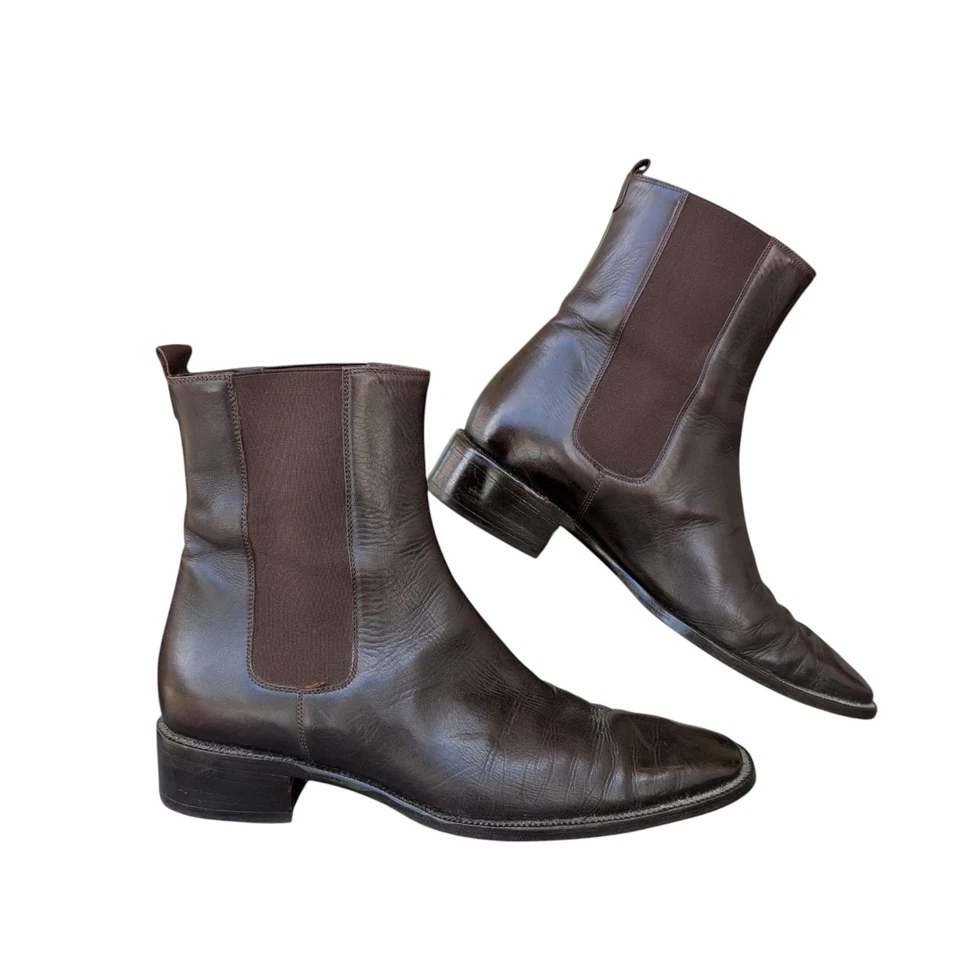 Ralph Lauren Mujer 9.5 B Cuero Marrón Chelsea Botines Sin Cordones Puntera Cuadrada Foto 2 de 4