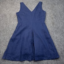 GAP 100% Linen Dress Womens Petite Size 8 Navy Blue Sleeveless V Neck