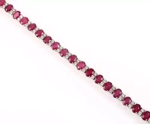 8ct Oval Cut Lab Created Ruby 14K WhiteGold Plated Tennis Bracelet ForWomen's 7" - Image 4 of 4