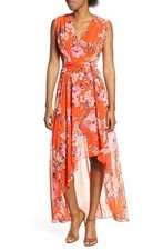 Eliza J Red FLORAL Chiffon Sleeveless Maxi Dress Size 2