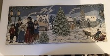 Village Carolers Tapestry Table Runner 32"x12" Christmas Winter Snowy Sleigh