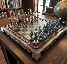 Antique Pegasus Chess Set – Handmade Walnut Vintage Board, XL Pieces Gift Idea🎁