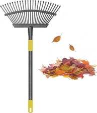 Heavy-Duty Leaf Rake with 30-61 Inch Adjustable Handle and 25 Metal Tines