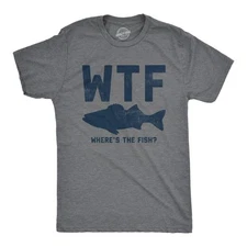 Mens WTF Wheres The Fish T Shirt Funny Fishing Acronym Fishermen Tee for Guys