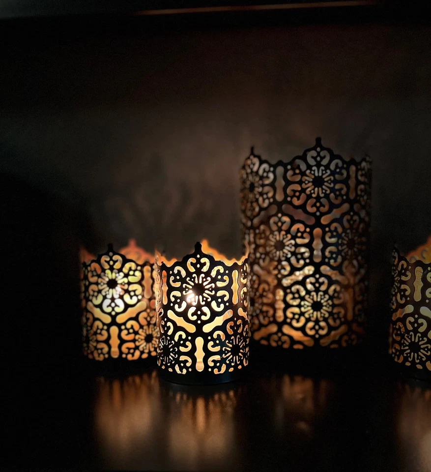 Hosley's Set of 2 Flower 7" High Cut Bronze Candle Holder & Lantern. Ideal for - Image 4 of 4