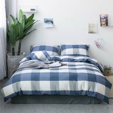 Blue White Plaid Duvet Cover Queen Modern Soft 100 Cotton Comforter Cover Simpl