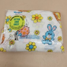 Riegel Fitted Crib Sheet Vtg 50 Cotton 50 Polyester Bunny Lion Pig Friends USA