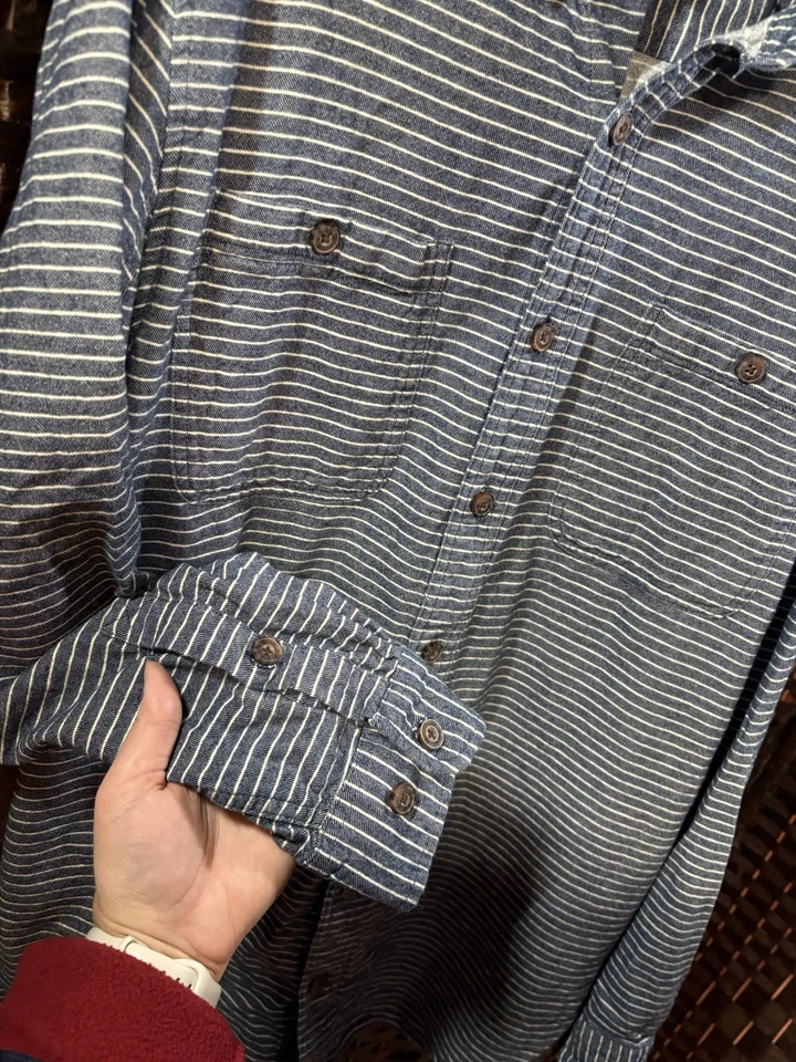 Duluth Trading Co. 2XL 高修身蓝色条纹 100% 棉纽扣衬衫 — 第 3/4 张图片