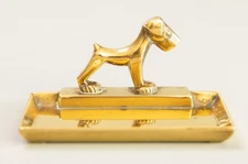 Antique Art Deco English Brass Dog Catchall Tray Vide Poche