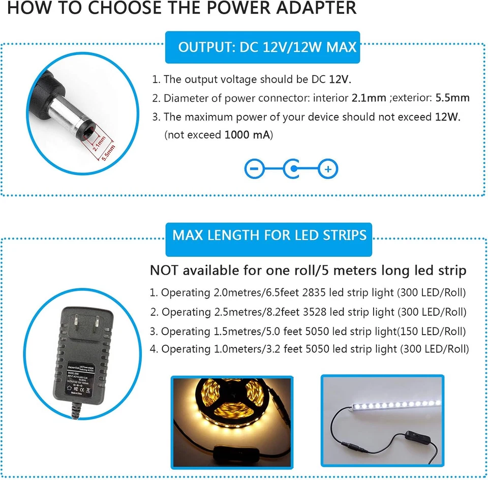 DC 12V Power Supply Adapter with Inline on off Switch for Small Led Light Strips - Image 2 of 4