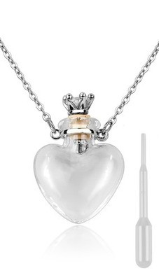 Vial Necklace Heart Shaped Perfume Bottle Pendant Vial Necklace for Liquid Me...