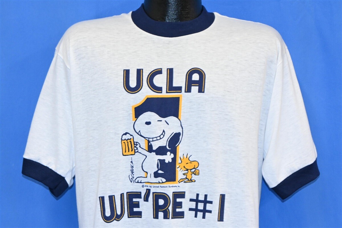 vintage 80s UCLA #1 SNOOPY PEANUTS CARTOON RINGER t-shirt COLLEGE 