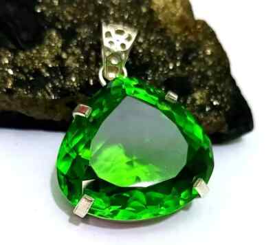 94.26 Ct+ Natural Green Topaz 925 Solid Silver Certified Pear Pendant Gemstone
