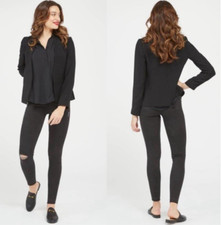 Spanx Vintage Distressed Ankle Skinny Jeans Black Raw Hem 20213R Women's Lg.