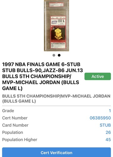 1997 NBA FINALS GAME 6 MICHAEL JORDAN TITLE #5🏆STEVE KERR GW SHOT TICKET🎟️PSA - Picture 7 of 18