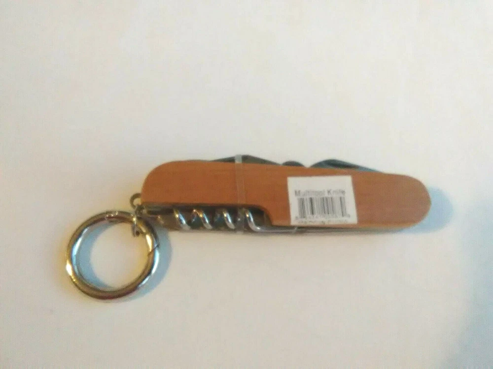 Multi-tool Pocket Knife Navy  Engraved  On Wood Key Ring New
