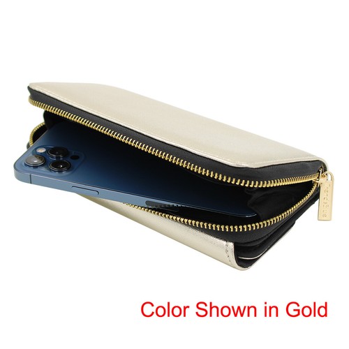 Premium Saffiano Vegan PU Leather Flap Wallet Zip Around Clutch Phone Organizer - Picture 21 of 35