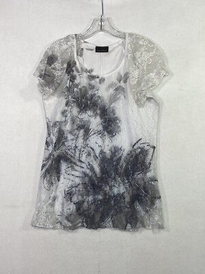 Brittany Black Knit Top Blouse Shirt Boho Lace Mesh Sheer Floral Black White