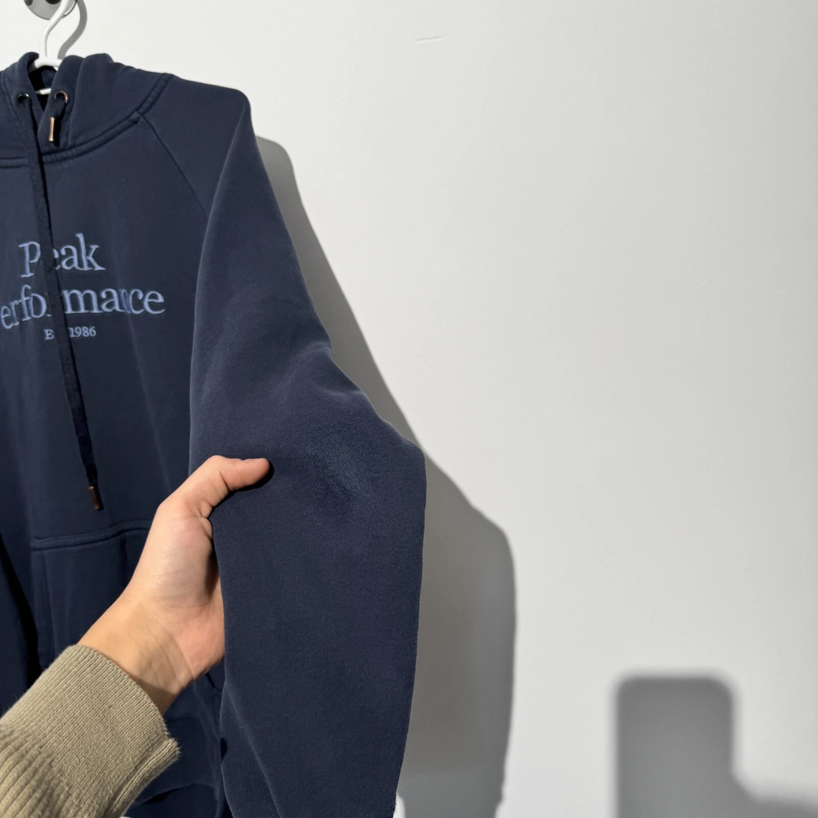 GUCCI Felpa con cappuccio vintage Peak Performance unisex blu navy cotone taglia S vestibilità regolare