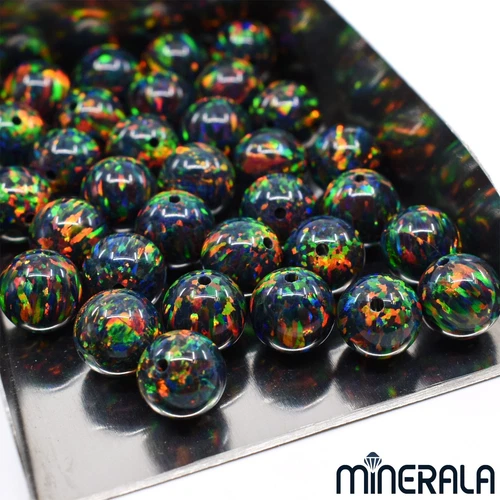 FIRE BLACK SYNTHETIC LAB CREATED OPAL FULL DRILL ROUND BEADS 2mm-10mm WP027B5