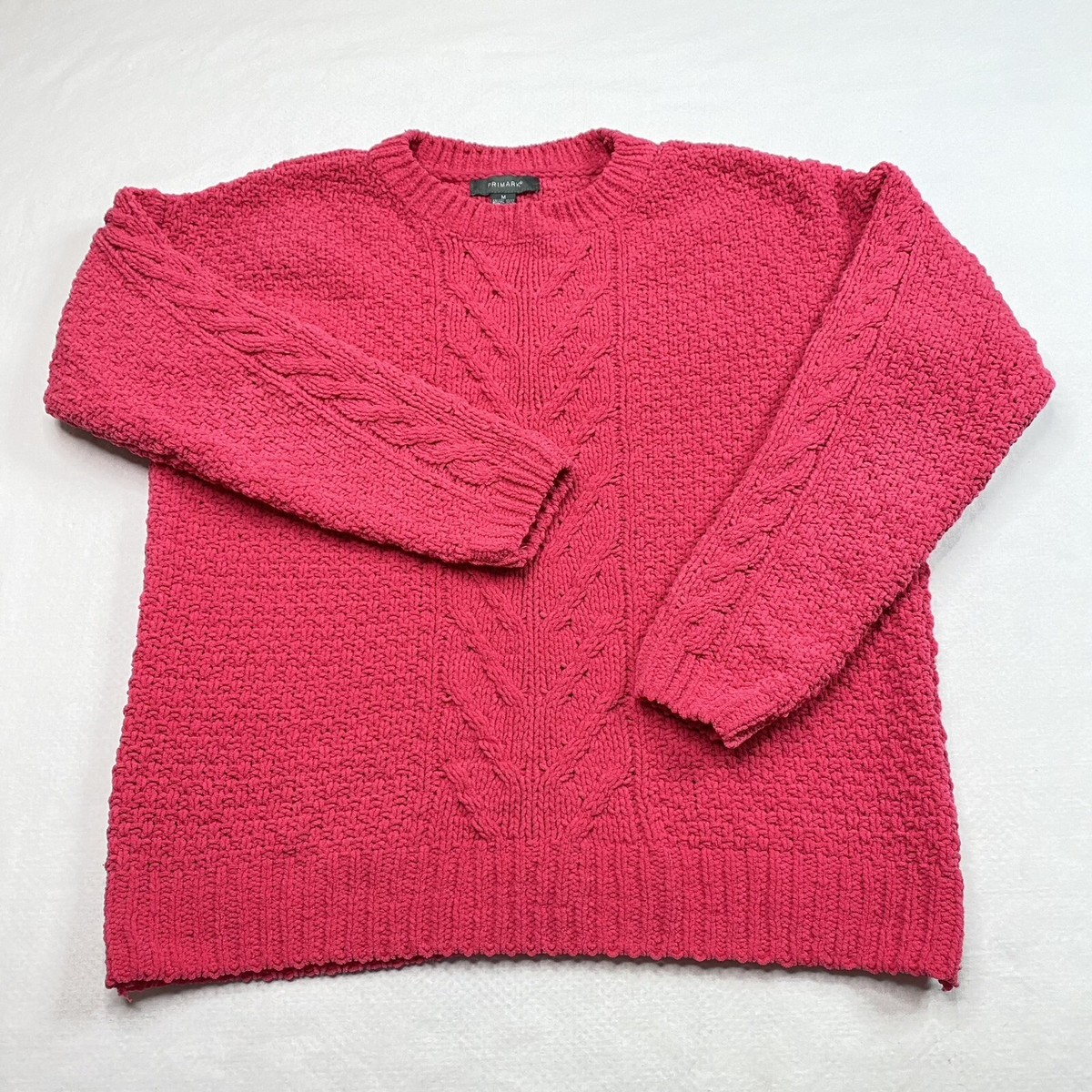 Primark Womens Sweater sz M Pink Cable Knit Long Sleeve Crew