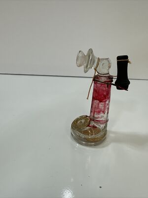 Victory Glass Candy Container Candlestick Telephone Full Original Label Antique