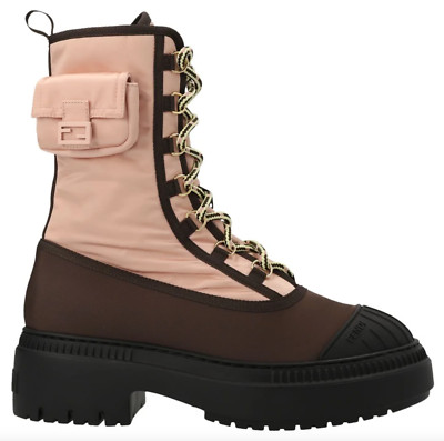 NIB Fendi Baguette Domino FF Logo Pouch Pocket Combat Ankle Boots 36.5 6.5 $1790