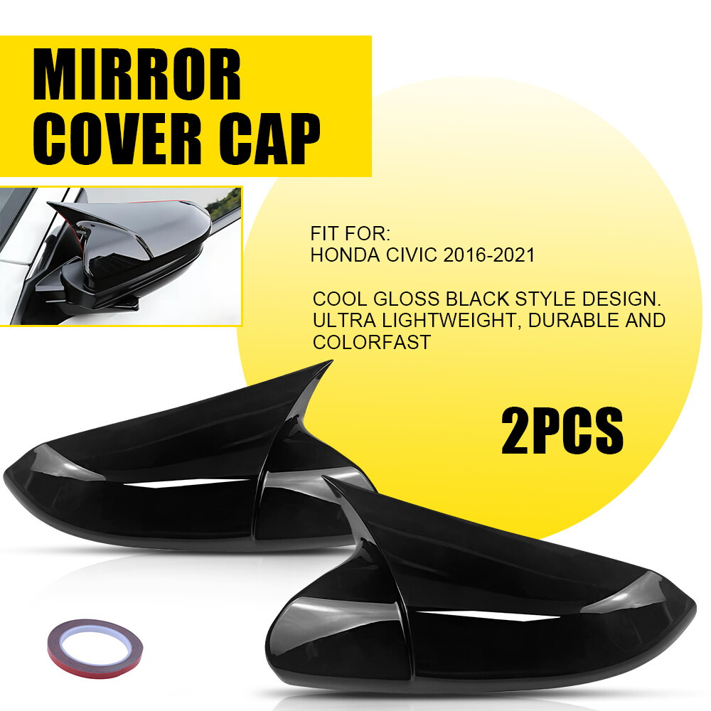 Glossy Black Side Rearview Mirror Cap Cover For Honda Civic Hatchback 16-2021 M