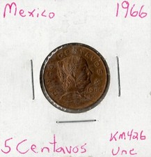Coin Mexico 5 Centavos 1966 KM426