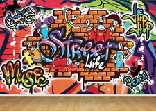 Image of Modern Graffiti Trendy Urban Wall Art Wall Mural Wallpaper fit standard paste