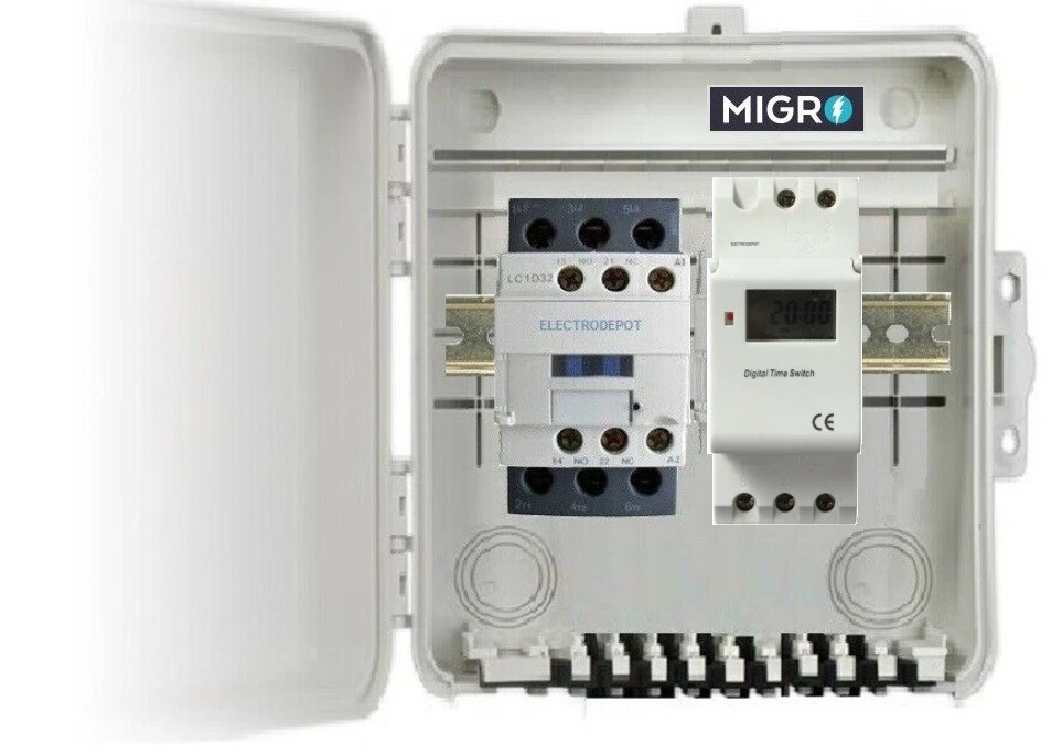 3 Pole Timer 50A, Time Clock 120VAC, 7 Day 24H, 30A, 40A , 110V w Enclosure IP65