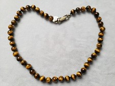 GENUINE TIGER'S EYE NECKLACE 18" LONG, 8 mm BEADS,INDI KNOT Hand-Made in USA