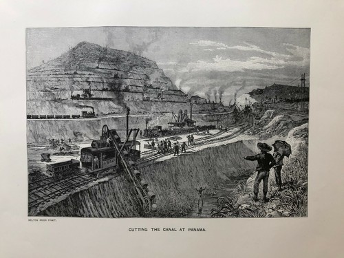 Antique"CUTTING THE CANAL AT PANAMA Engraving -Photogravure by Melton Prior 1896