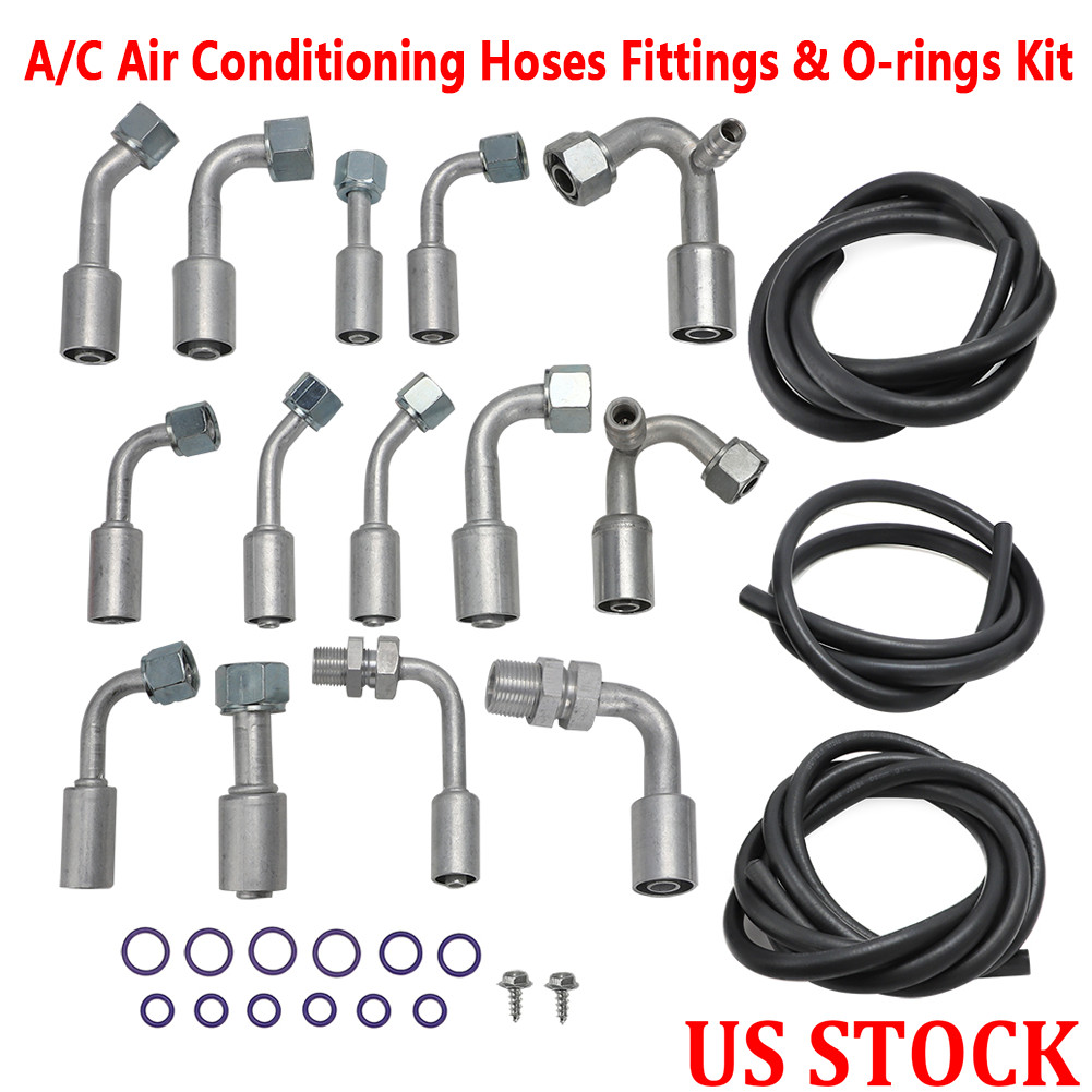 US A/C Systems Air Conditioning Hoses Fittings O-rings Universal Kit Ext Length