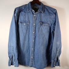 Levis Pearl Snap Shirt Mens Medium Standard Fit Denim Pocket Western AC95