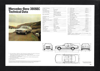 MERCEDES -BENZ 380SEC TECHNICAL DATA FLYER/BROCHURE 04/83 NOS