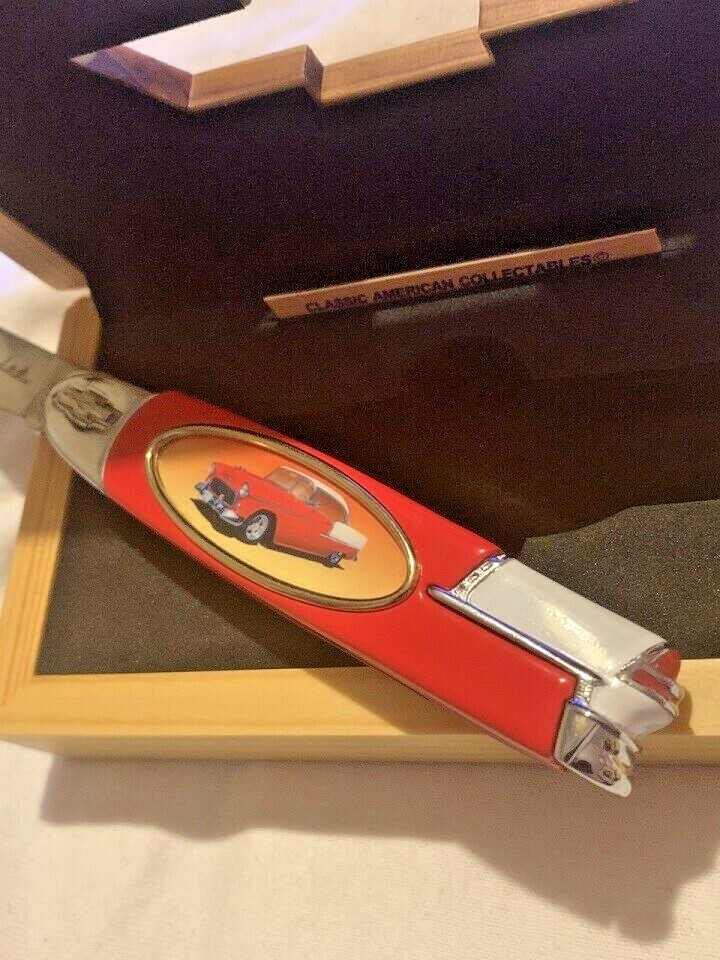 Chevy Pocket Knife in Wooden display case Classic Car 1955 Limited
