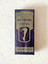 Antique Vintage Box J. & P. Coats Mending Floss Spools Thread Cards Buttons