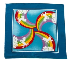 VTG 80's Rainbow Unicorns Bandana Handkerchief All Cotton USA  22" X 24"
