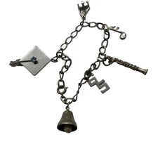 Vintage 60s Charm Chain Bracelet Music theme 1965 School Bell