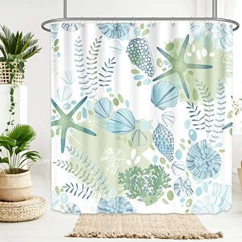 Coastal Starfish Fabric Shower Curtain Beach Themed Nautical