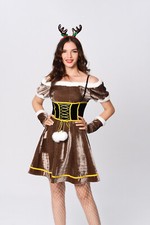Chrismas Party Adult Women Santa Claus Brown Dress Uniform Cosplay Costume