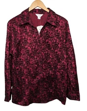 CJ Banks Blouse 1X Red Black Flocked NWT New
