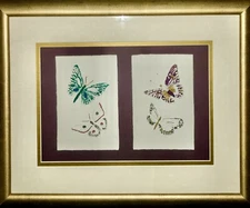 Rare Impressionist Butterfly Rag Paper Hand Cast Sculpture Paint Signed GO 16x13