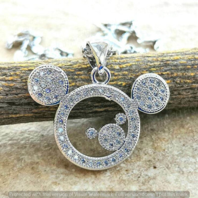 Ct Round Simulated Diamond Charm Mickey Mouse Pendant 14k