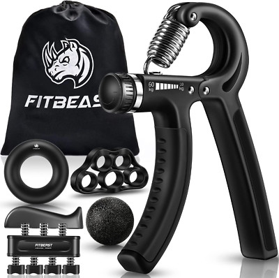 Hand Grip Strengthener Workout Kit (5 Pack) Forearm Grip Adjustable Resistanc...